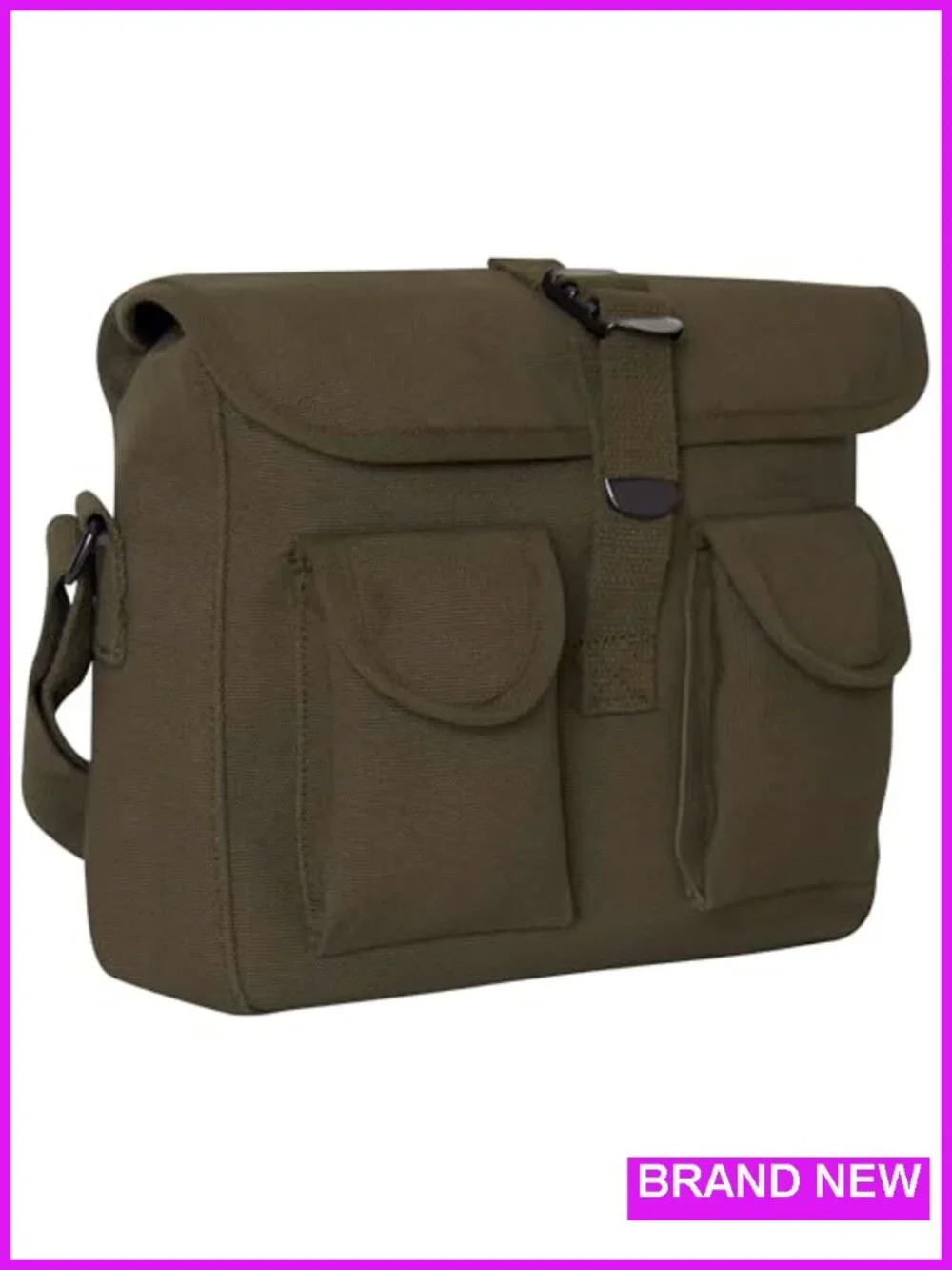 Canvas Crossbody Shoulder Bag with Buckle Flap Pockets